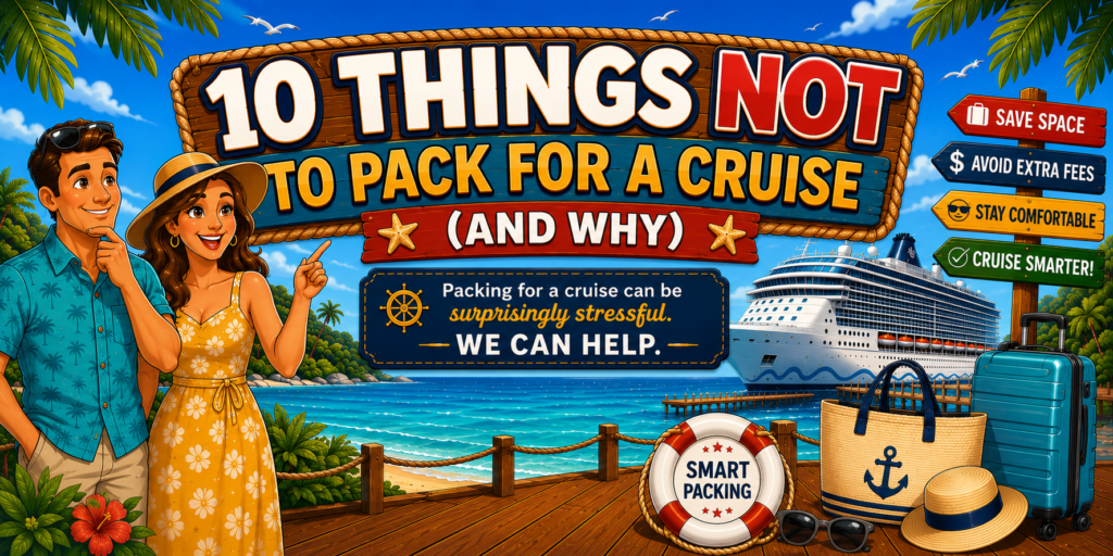 What not to pack for a cruise illustration showing common packing mistakes
